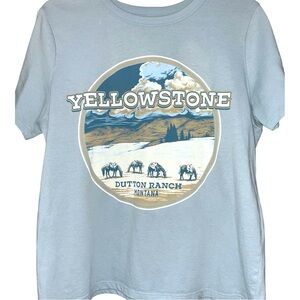 Yellowstone Dutton Ranch Montana TV Show Light Blue Tshirt size medium